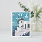 ミコノスギリシャ有名なトラベルプレイスイラストレーション ポストカード (スタンド正面)
