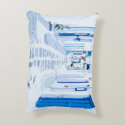 ミコノスギリシャ水彩デジ絵画タルズ アクセントクッション (裏面(縦))