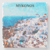ミコノスギリシャ絵を描水彩画 ストーンコースター (正面)