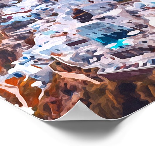 ミコノスギリシャ絵を描水彩画 ポスター (角)