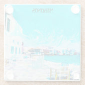 ミコノスギリシャAegean海油絵を描イラストレーション ガラスコースター (裏面)