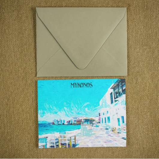 ミコノスギリシャAegean海油絵を描イラストレーション ポストカード