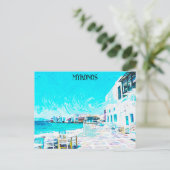 ミコノスギリシャAegean海油絵を描イラストレーション ポストカード (スタンド正面)