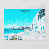 ミコノスギリシャAegean海油絵を描イラストレーション ポストカード (正面)
