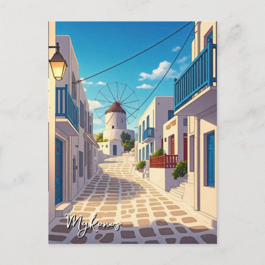 ミコノスギリシャCyclades旅行風車 ポストカード (正面)
