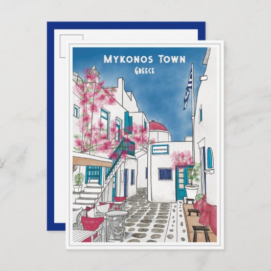 ミコノスタウンギリシャ旅行スケッチはがき ポストカード (正面/裏面)