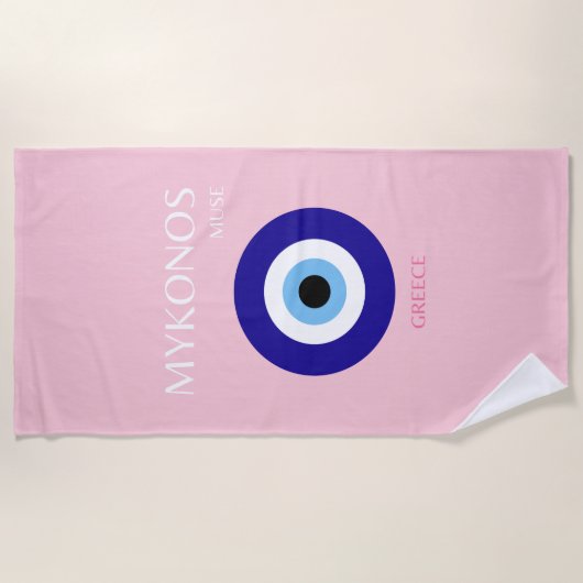 ミコノスミューズ、ミコノス、ピンク ビーチタオル (正面)