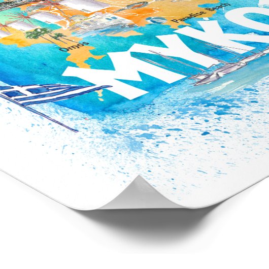 ミコノス図解入りの、写真付きのギリシャの地図 ポスター (角)