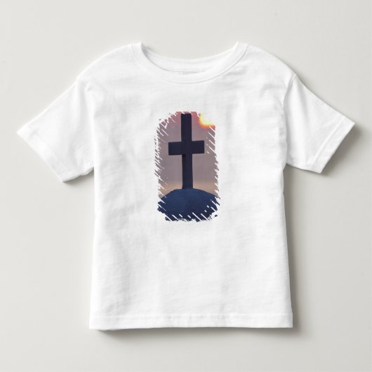 ミコノス島の日の入り時の教会の頂上にある十字架 トドラーTシャツ (正面)