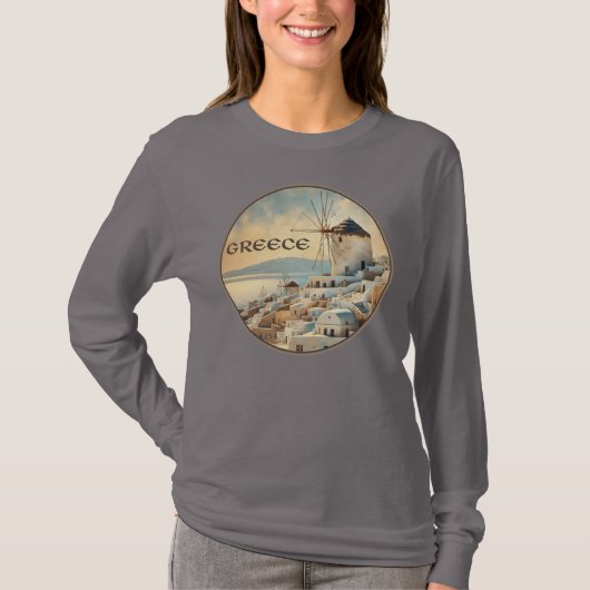 ミコノス島の風車 ギリシャ Tシャツ (正面)