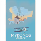 ミコノス島ギリシャ地図トラベルポスター シール (正面)