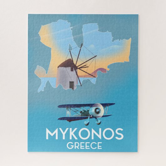ミコノス島ギリシャ地図トラベルポスター ジグソーパズル (縦)