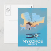 ミコノス島ギリシャ地図トラベルポスター ポストカード (正面/裏面)