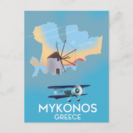 ミコノス島ギリシャ地図トラベルポスター ポストカード (正面)