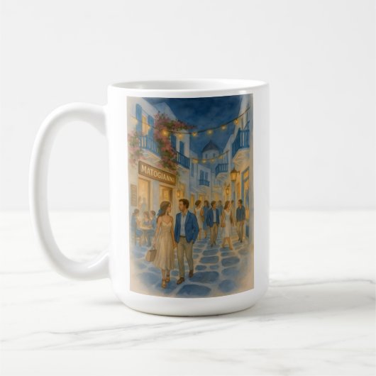 ミコノス島ギリシャ 水彩画 コーヒーマグカップ (左)