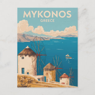 ミコノス島 ギリシャ イラスト 旅行アート ヴィンテージ ポストカード