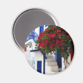 ミコノス州の家の外で育つブーゲンビリア マグネット (正面/裏面)