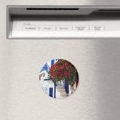 ミコノス州の家の外で育つブーゲンビリア マグネット (インサイチュ (食洗機))