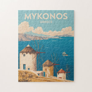 ミコノス ギリシャ イラスト 旅行 アート ヴィンテージ ジグソーパズル