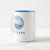 ミコノス、ギリシャ・ギリシャ船デザイン ツートーンマグカップ (正面左)