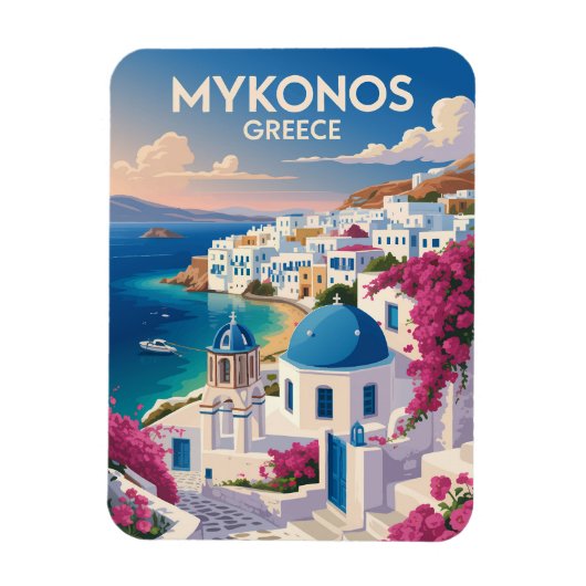 ミコノス ギリシャ 海岸 旅行 アート ヴィンテージ マグネット (縦)