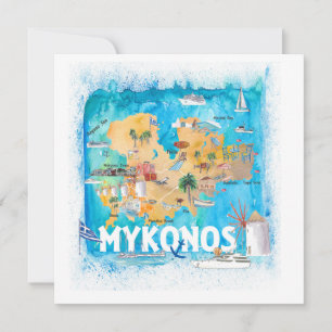 ミコノス·ギ図解入りの、写真付きのリシャ地図と目印 カード