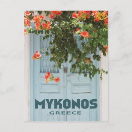 ミコノスGreeceドア(花あり) ポストカード