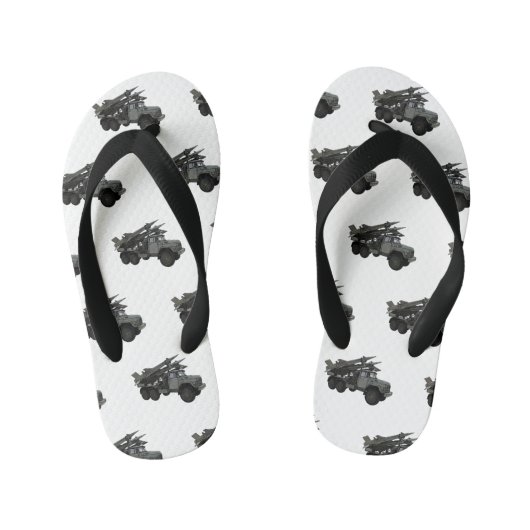 ミサイル車の漫画イラストレーション キッズビーチサンダル (フットベッド)