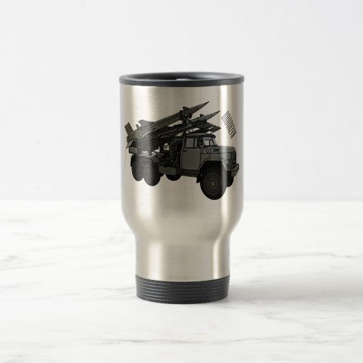 ミサイル車の漫画イラストレーション トラベルマグ (中央)