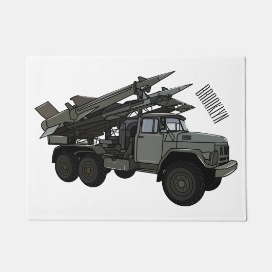 ミサイル車の漫画イラストレーション ドアマット (正面)