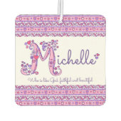 ミシェル文字Mの名前は紫のピンク カーエアーフレッシュナー (裏面)