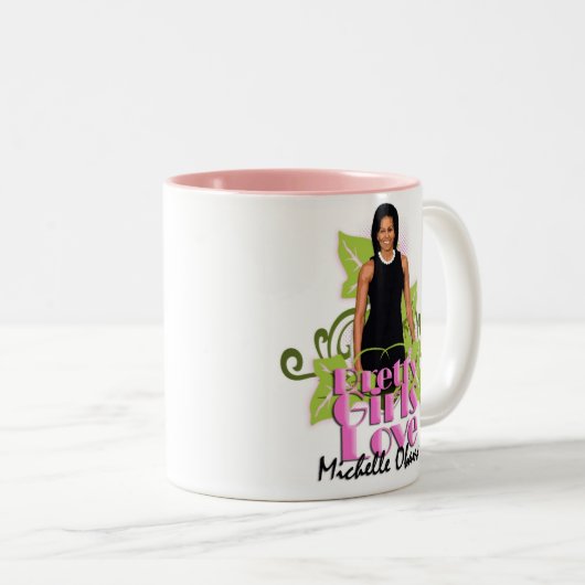 ミシェールOの"かわいらしい女の子愛"左のマグ ツートーンマグカップ (正面右)