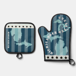 ミシガンの地図の上と下 鍋つかみ&鍋敷きセット