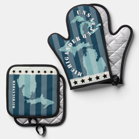 ミシガンの地図の上と下 鍋つかみ&鍋敷きセット (正面/裏面)