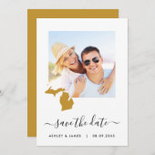 ミシガンの地図フォトウェディング日付カードの保存 セーブザデート (正面/裏面)