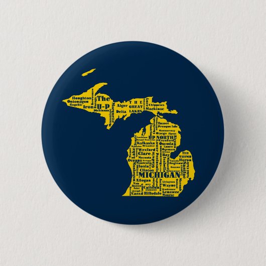 ミシガンの都市のイエローとネイビー州ブルー 缶バッジ (正面)