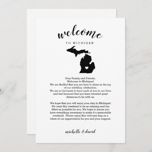 ミシガンへようこそ |の結婚レター&旅程 (正面/裏面)