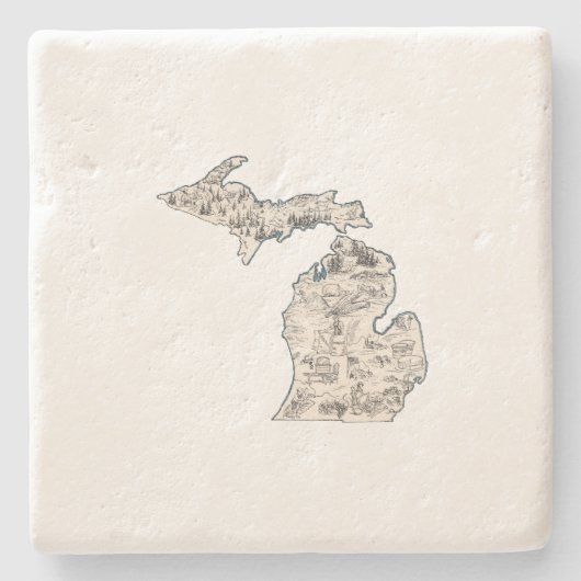 ミシガンアンティーク写真マップヴィンテージ州図 ストーンコースター (正面)