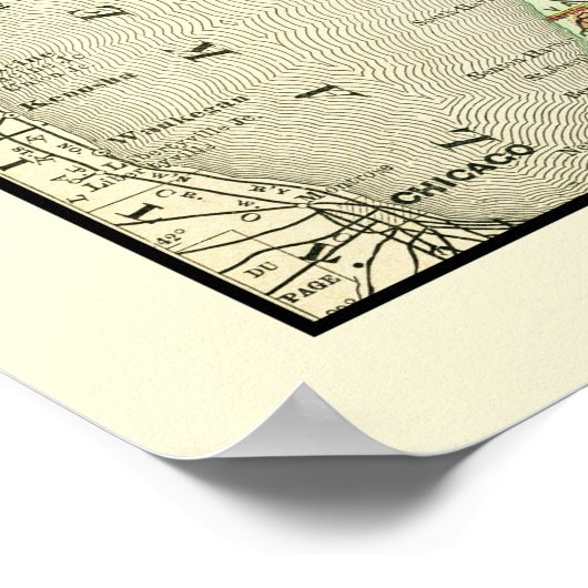 ミシガンカラフルアンティークマップ州&カウンティ ポスター (角)