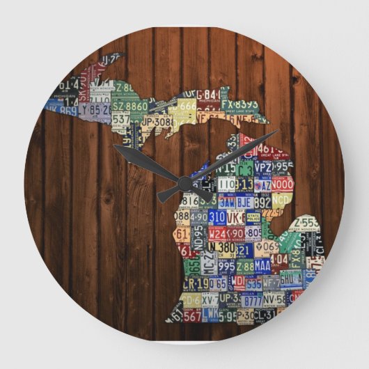 ミシガンカントリーズライセンスプレートマップクロック ラージ壁時計 (正面)