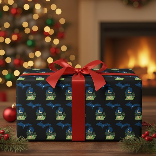 ミシガンキャンプアンダーザスターズブラック ラッピングペーパー