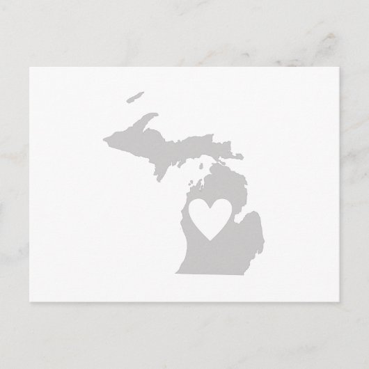 ミシガングレー州マップシェイプとハート切り出し ポストカード (正面)