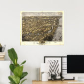 ミシガンシティインディアナ1869アンティークパノラママップ ポスター (ホームオフィス)