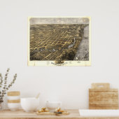 ミシガンシティインディアナ1869アンティークパノラママップ ポスター (キッチン)