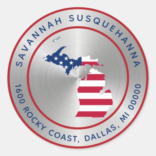 ミシガンシルバー赤白青州マップ ラウンドシール (正面)