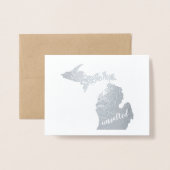 ミシガンタイポグラフィミシガン州マップ無塩 箔カード (封筒付き正面)