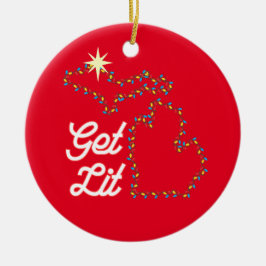 ミシガンテーマオーナメントおもしろい（GET LITあり） セラミックオーナメント