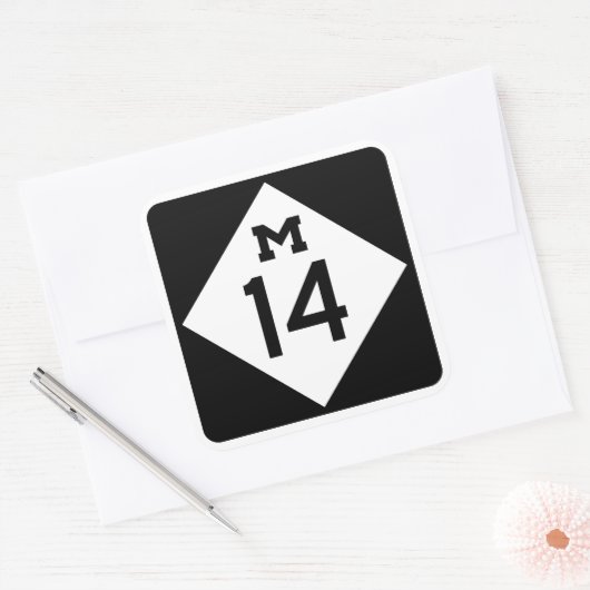 ミシガンハイウェイM-14サインスクエアステッカー スクエアシール (封筒)