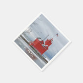 ミシガンビッグレッドライトハウスと冬の白鳥 スタンダードカクテルナプキン (角)