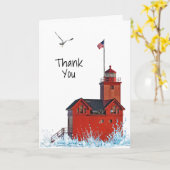 ミシガンビッグレッドライトハウスサンキュー カード (黄色い花)